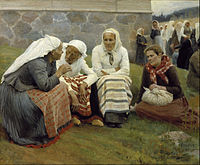 Kvinder udenfor kirken i Ruokolahti, Albert Edelfelt, 1887