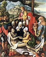 杜勒的《哀悼基督（英语：Lamentation of Christ (Dürer, Munich)）》，151 × 121cm，约作于1498-1500年，路德维希一世于1598-1607年间购买[21]