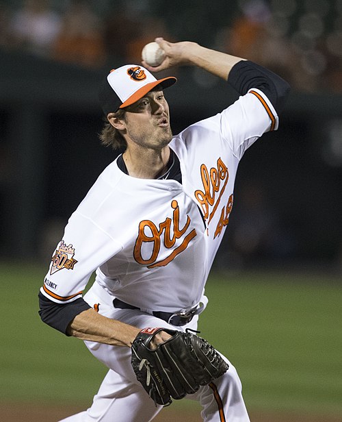 Miller pitching for the Baltimore Orioles in 2014