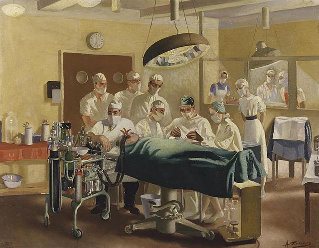 McIndoe operating at East Grinstead: a painting by Anna Zinkeisen, 1944