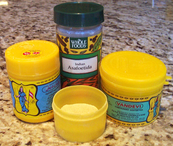 Containers of commercial asafoetida