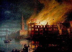 L'incendie du château de Düsseldorf avec l'académie des beaux-arts, 1872.