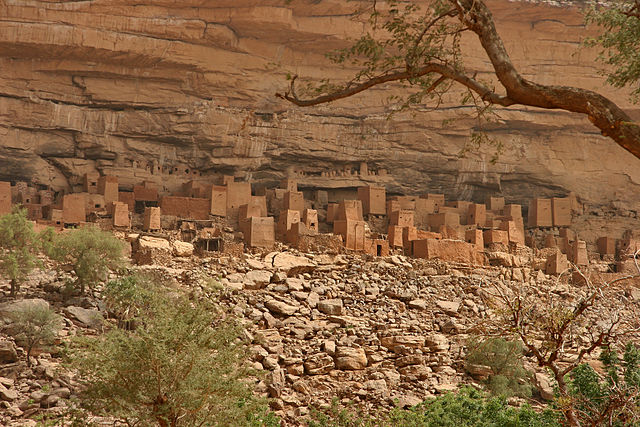 Dogon dwellings along the Bandiagara Escarpment.