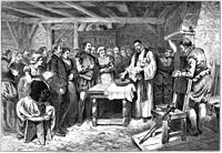 Baptism of Virginia Dare, wood-engraving, 1880