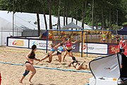 Deutsch: Beachhandball Europameisterschaften 2019 (Beach handball Euro); Tag 3: 4. Juli 2019 – Frauen, Platzierungsrunde Gruppe III, Schweiz-Nordmazedonien 2:0 (21:6, 23:20) English: Beach handball Euro; Day 3: 4 July 2019 – Women Consolation Round Group III – Switzerland-North Macedonia 2:0 (21:6, 23:20)