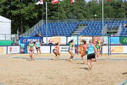 Deutsch: Beachhandball Europameisterschaften 2019 (Beach handball Euro); Tag 2: 3. Juli 2019 – Frauen, Vorrunde Gruppe D, Ukraine-Deutschland 2:0 (23:22, 32:24) English: Beach handball Euro; Day 2: 3 July 2019 – Women Preliminary Round Group D – Ukraine-Germany 2:0 (23:22, 32:24)