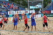 Deutsch: Beachhandball Europameisterschaften 2019 (Beach handball Euro); Tag 5: 6. Juli 2019 – Männer, Halbfinale, Dänemark-Ungarn 2:0 (19:16, 22:18) English: Beach handball Euro; Day 5: 6 July 2019 – Semifinal Men – Denmark-Ukraie 2:0 (19:16, 22:18)