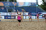 Deutsch: Beachhandball Europameisterschaften 2019 (Beach handball Euro); Tag 5: 6. Juli 2019 – Frauen, Halbfinale, Ungarn-Niederlande 2:0 (19:16, 15:12) English: Beach handball Euro; Day 5: 6 July 2019 – Semifinal Women – Hungary-Netherlands 2:0 (19:16, 15:12)