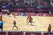 Deutsch: Beachhandball bei den Olympischen Jugendspielen 2018; Tag 4, 10. Oktober 2018; Mädchen, Vorrunde, Gruppe A - Ungarn-Chinese Taipei (Taiwan) 2:0 English: Beach handball at the 2018 Summer Youth Olympics at 10 October 2018 – Girls Preliminary Round Group A‎ – Hungary-Chinese Taipei 2:0