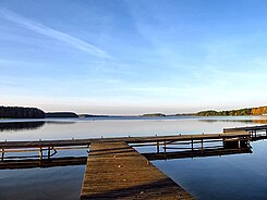 The view to the lake from a pier.