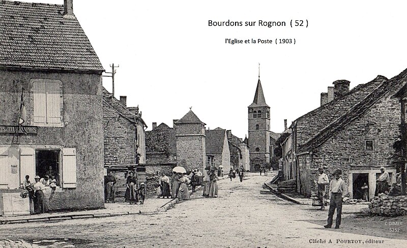 File:Bourdons - Sur - Rognon ( 52 ) l ' 'Eglise et la Poste en 1903.jpg