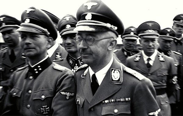 The 1941 SS tour of the Mauthausen concentration camp headed by Heinrich Himmler (centre). Taking part were Otto Kumm (front row, left), Wilhelm Bittr