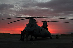 A CH-46 Sea Knight belonging to Marine Medium Helicopter Squadron 161, Marine Aircraft Group 16.