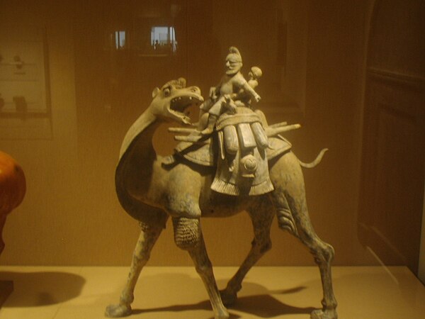 Camel with rider, earthenware, Tang dynasty