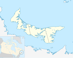 Mapa konturowa Wyspy Księcia Edwarda, w centrum znajduje się punkt z opisem „Cornwall”