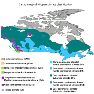 color map of Canada with climate zones