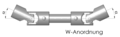 English: Topview of a intermediate shaft in w-arrangement with german description and „dimensioning“. Deutsch: Draufsicht einer Gelenkwelle in W-Anordnung mit deutscher Bezeichnung und Winkelangaben.