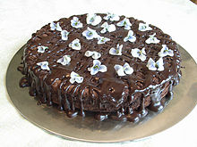 Chocolate cake with candied violets Choc cake-candied violets.jpg