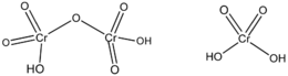 Structural formulae of dichromic acid (left) and chromic acid (right)