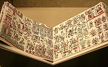 Two pages of the Codex Zouche-Nuttall, as displayed at the British Museum in 2008 Codex Zouche-Nuttall 01 (cropped).jpg