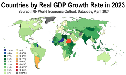 Countries by Real GDP Growth Rate in 2023 (Data from IMF WEO Database, April 2024) Countries by Real GDP Growth Rate in 2023.png