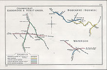 A 1910 Railway Clearing House map of lines around Waterloo - note the connecting line between Waterloo and Waterloo East. Crowhurst, Edenbridge & Hurst Green Boscare(Bodmin) Waterloo RJD 126.jpg