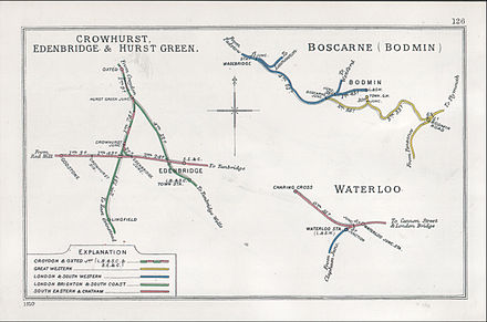 A 1910 Railway Clearing House map of lines around Hurst Green railway station.