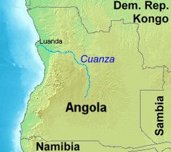 Рака Кванза на карце Анголы
