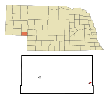 Deuel County Nebraska Sisällytetyt ja rekisteröimättömät alueet Big Springs Highlighted.svg