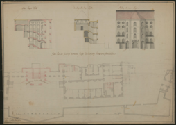 Proposal to redesign the staircase tower in the main building from Johannes Seiz with commentary by Balthasar Neumann (1749)(Landeshauptarchiv Koblenz 702 142)