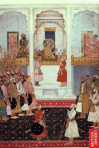 Mughal emperor Shah Jahan and prince Aurangzeb in the royal court, 1650