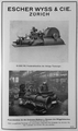 Deutsch: Werbung der Escher Wyss & Cie. aus Zürich. Die Bilder zeigen die Pelton-Turbine des Kraftwerks Tremorgio und die Francis-Turbinen für die Zentralen Siebnen und Rempen des Wägitaler-Kraftwerks