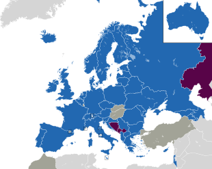 Um mapa colorido dos países da Europa