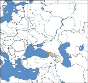 Abkhazia (orange) is situated west of Georgia proper (grey)