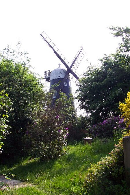 Hurt Wood windmill in Ewhurst, Surrey. Harrison wrote "Here Comes the Sun" in the garden at nearby Hurtwood Edge.