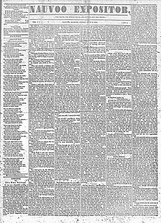 <i>Nauvoo Expositor</i> June 7, 1844 newspaper in Nauvoo, Illinois