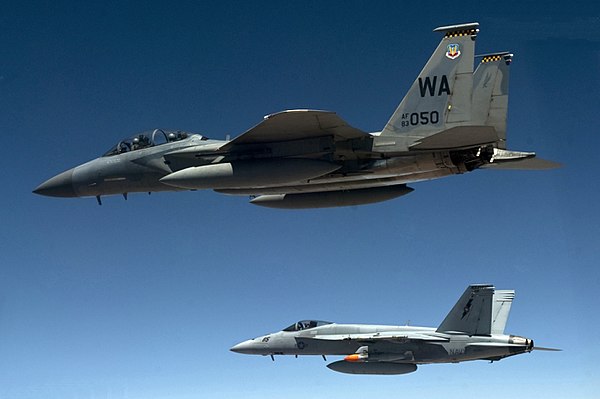 F-15D and FA-18E over Nevada Test Range 2012.jpg
