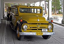 This iconic Ford bus sits out front the Lake Hotel with its matching yellow color Ford bus at Lake Yellowstone Hotel YNP1.jpg