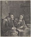 Steen: Geld abwägendes Paar. Gravierung nach einem Gemälde von Teniers