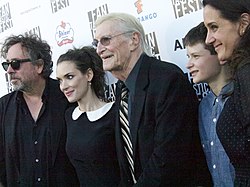Tim Burton, Winona Ryder, Martin Landau, Charlie Tahan, and Allison Abbate at the film's premiere at the Fantastic Fest in Austin, Texas.