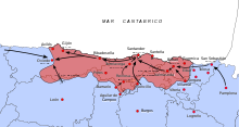 Map of the rebel advance on the Northern Front during the Spanish Civil War. March - September 1937 Frente del Norte - Spanish Civil War (March-Sept 1937).svg