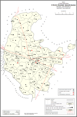 Map showing Bhawanshahpur (#251) in Gauriganj CD block