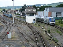 Bahnsteiggleise und Fahrgastgebäude