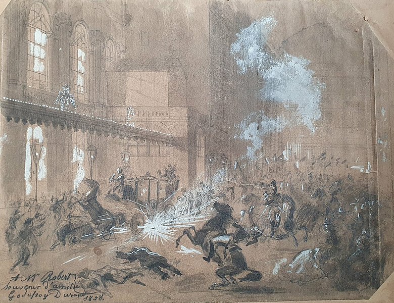 File:Godefroy Durand, dessin de l'attentat d'Orsini contre Napoléon III, réalisé le soir même de l'attentat, le 14 janvier 1858 (coll. Bibliothèque-musée de l'Opéra) (cropped).jpg
