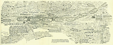 A sketch-map by shepherd William Sandbach, depicting the birth of the Bendigo goldfield, detailing who was there and where their claims and camp sites were. Sandbach believed that fellow worker William Johnson had been the first to find gold at Bendigo in October 1851. Golden Square at the end of 1851.jpg