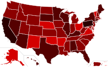 Outbreak evolution in the United States:

2000+ cases
500+ cases
100+ cases
1+ cases H1N1 USA Map by confirmed cases.svg