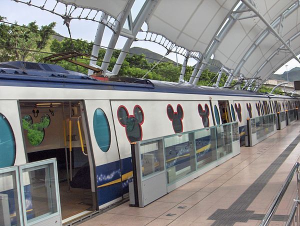 Half-height platform gates at Sunny Bay station on the Disneyland Resort line in Hong Kong