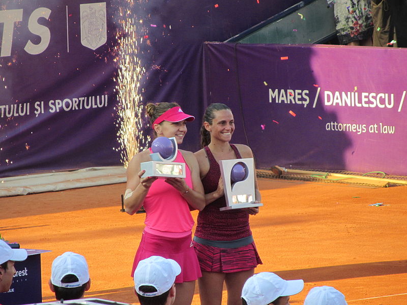 File:Halep and Vinci with trophies at 2014 Bucharest Open.jpg