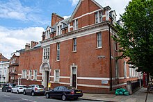 Hampstead Police Station at the junction with Downshire Hill. Hampstead Police Station, July 2021 (02).jpg