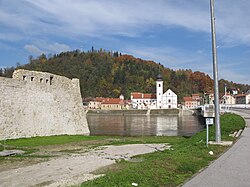 Hrvatska Kostajnica as seen from border checkpoint to Bosnia and Herzegovina